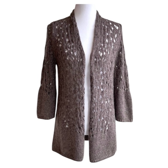 Eileen Fisher Mohair Mocha Knit Soft Open Cardigan Sweater - Picture 1 of 15